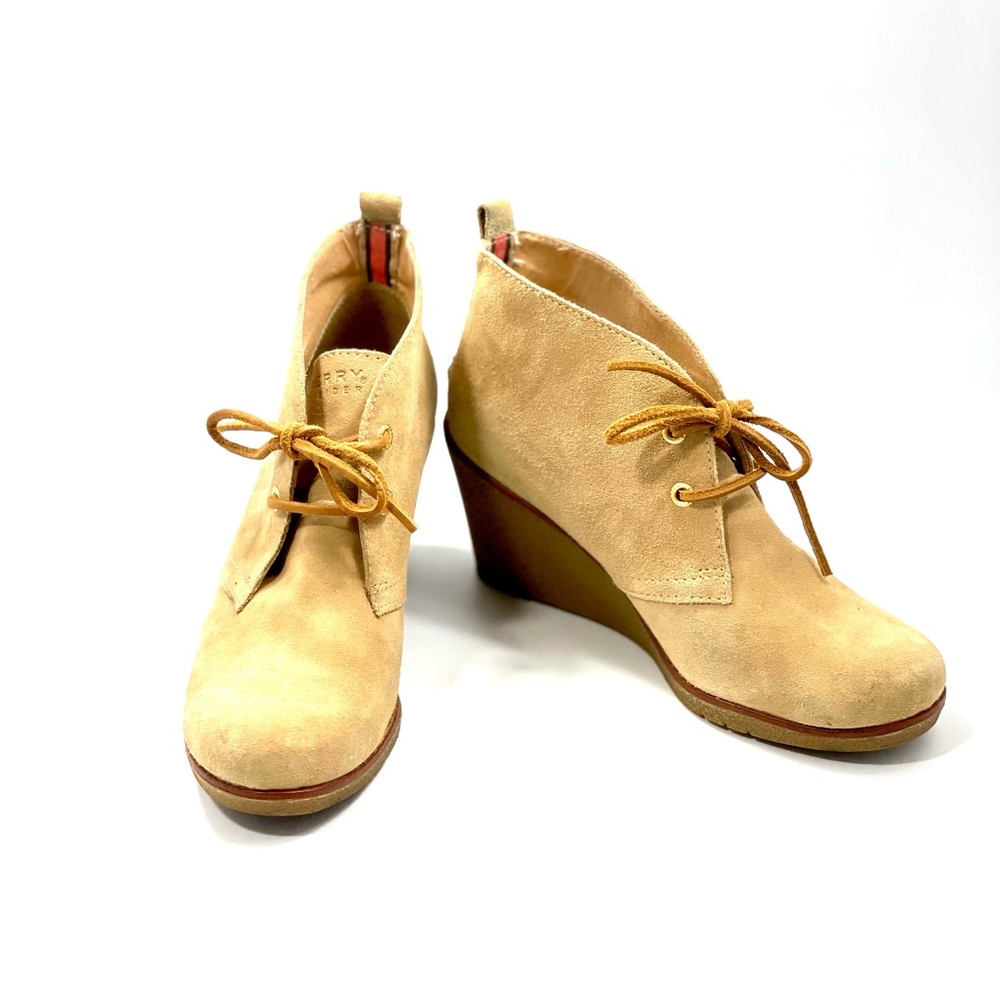 Speedy Top-Sider Harlow Tan Suede Wedge Booties